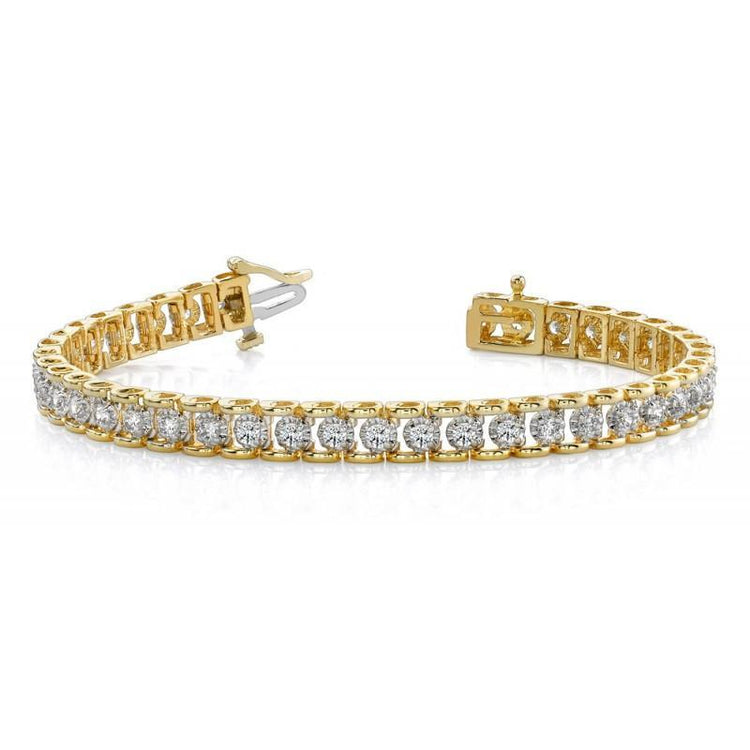 Bracelet Tennis A 8 Carats De Naturel Diamants Ronds 14K D'Or Jaune