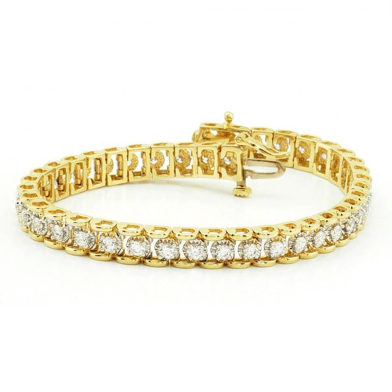 Bracelet Tennis A 8 Carats De Naturel Diamants Ronds 14K D'Or Jaune