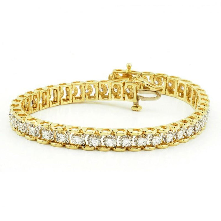 Bracelet Tennis A 8 Carats De Naturel Diamants Ronds 14K D'Or Jaune