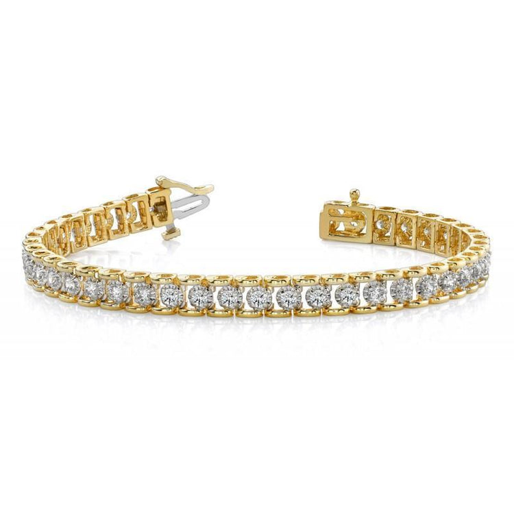 Bracelet Tennis A 8 Carats De Naturel Diamants Ronds 14K D'Or Jaune