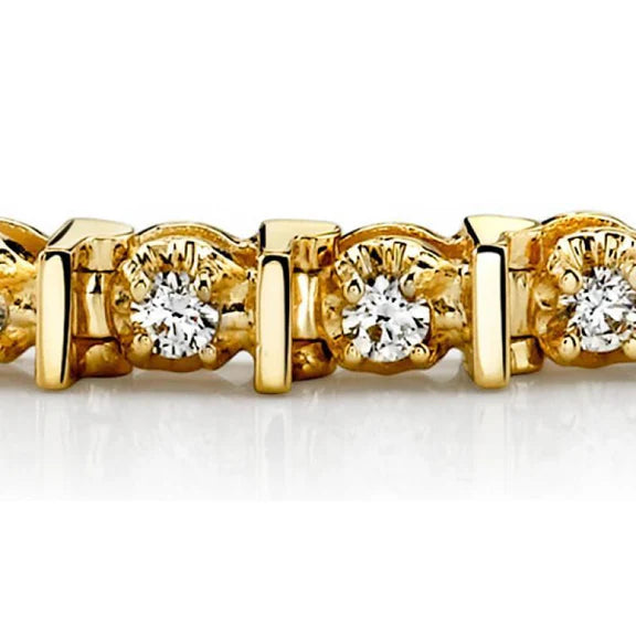 Bracelet Tennis Basique à 2 Carats De Réel Diamants 14 K D'Or Jaune