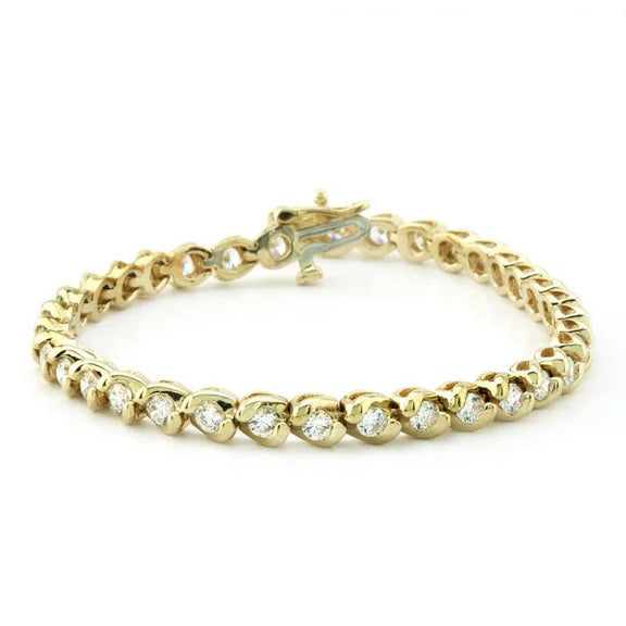 Bracelet Tennis Basique à 6 Carats De Réel Diamants Ronds 14K D'Or Jaune