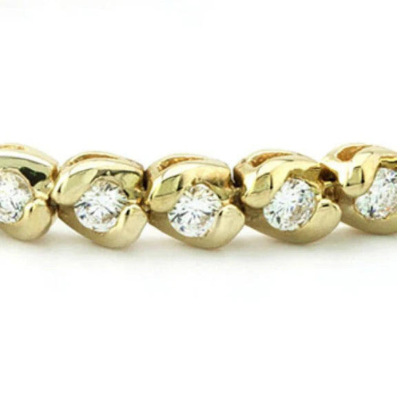 Bracelet Tennis Basique à 6 Carats De Réel Diamants Ronds 14K D'Or Jaune
