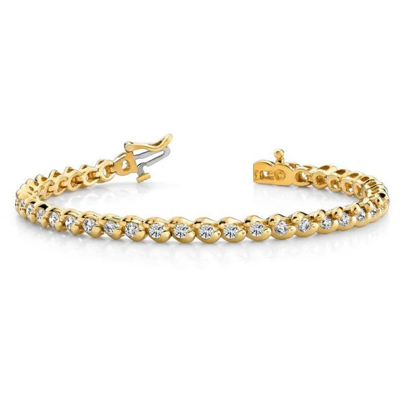 Bracelet Tennis Basique à 6 Carats De Réel Diamants Ronds 14K D'Or Jaune