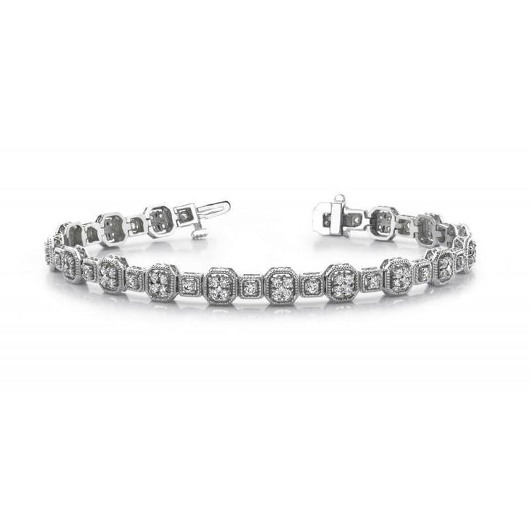 Bracelet Tennis Bijoux Or Blanc 14K Véritable Diamants Ronds 4 Carats