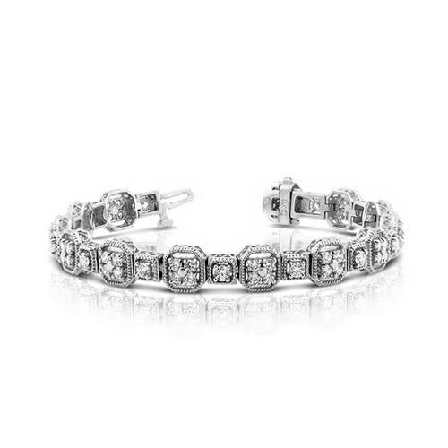Bracelet Tennis Bijoux Or Blanc 14K Véritable Diamants Ronds 4 Carats