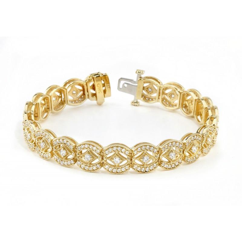 Bracelet Tennis D'apparence Ancienne En Or Jaune à 6,05 Carats De Naturel Diamants