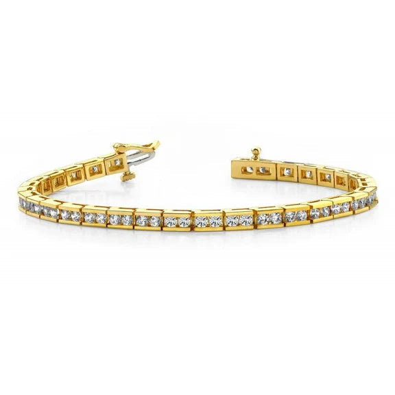 Bracelet Tennis De Style Basique à 3,30 Carats De Réel Diamants 14K D'Or Jaune