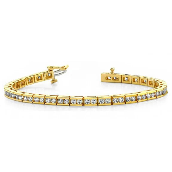 Bracelet Tennis De Style Basique à 3,30 Carats De Réel Diamants 14K D'Or Jaune