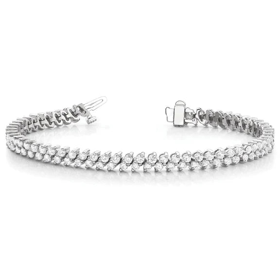 Bracelet Tennis Double Rang Rond 7.70 Carats Véritable Diamants