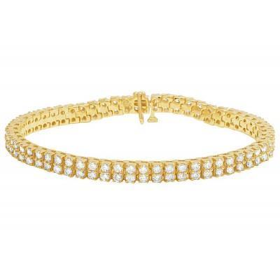 Bracelet Tennis Double Rang à 6,70 Carats De Naturel Diamants Ronds 14K D'Or Jaune