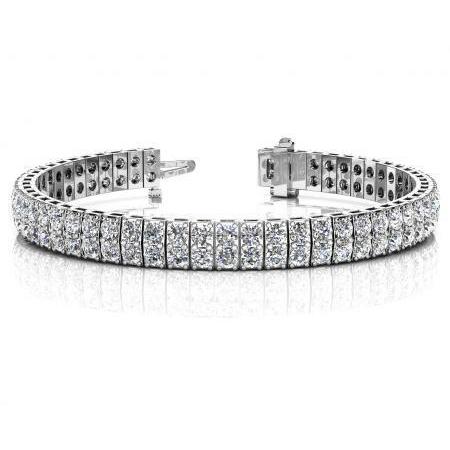 Bracelet Tennis Double Réel Diamants Taille Ronde 16,20 Carats Or Blanc 14K