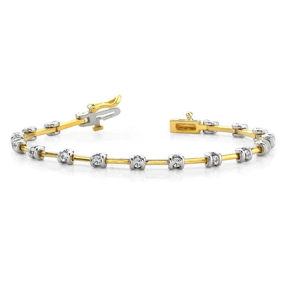 Bracelet Tennis En Or Bicouleur à 2,55 Carats De Réel Diamants Ronds Brillants
