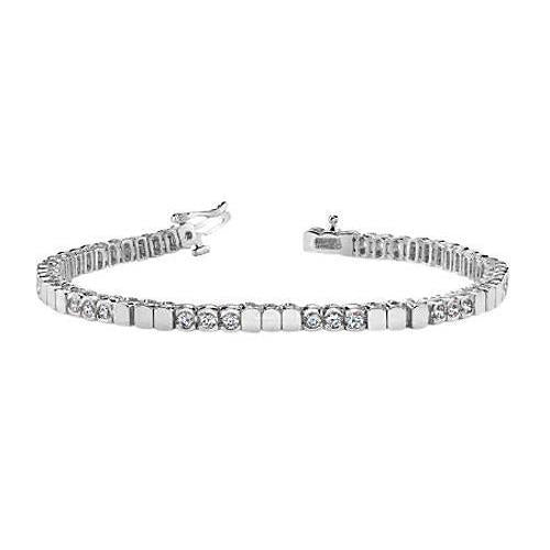 Bracelet Tennis En Or Blanc 14 Carats Serti De Réel Diamants Ronds 6 Carats