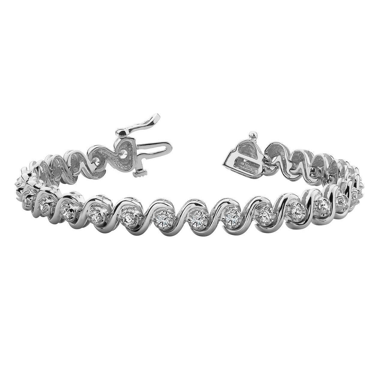 Bracelet Tennis En Or Blanc Avec Griffes  À 6,75 Carats De Naturel Diamants Ronds