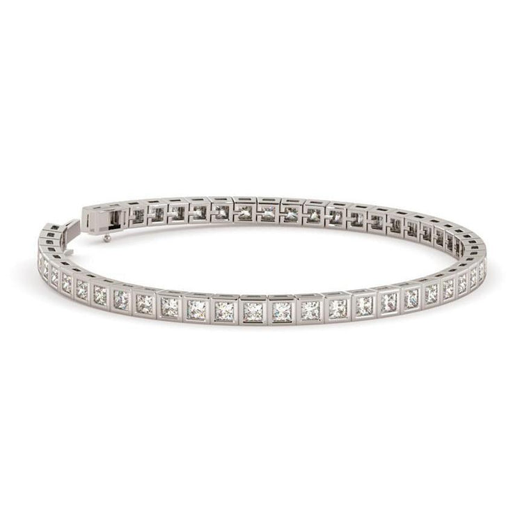 Bracelet Tennis En Or Blanc Et En Biseau à 6 Carats De Naturel Diamants Princesses