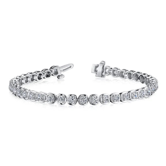 Bracelet Tennis En Or Blanc Serti Griffes 10 Ct Réel Diamants Coupe Ronde
