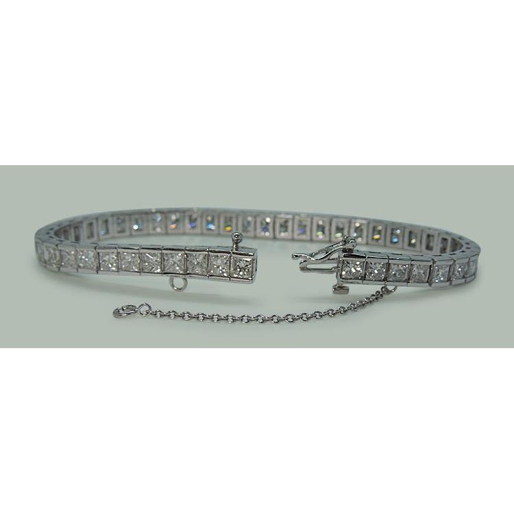 Bracelet Tennis En Or Blanc Solide à 11,50 Carats De Réel Diamants Princesses