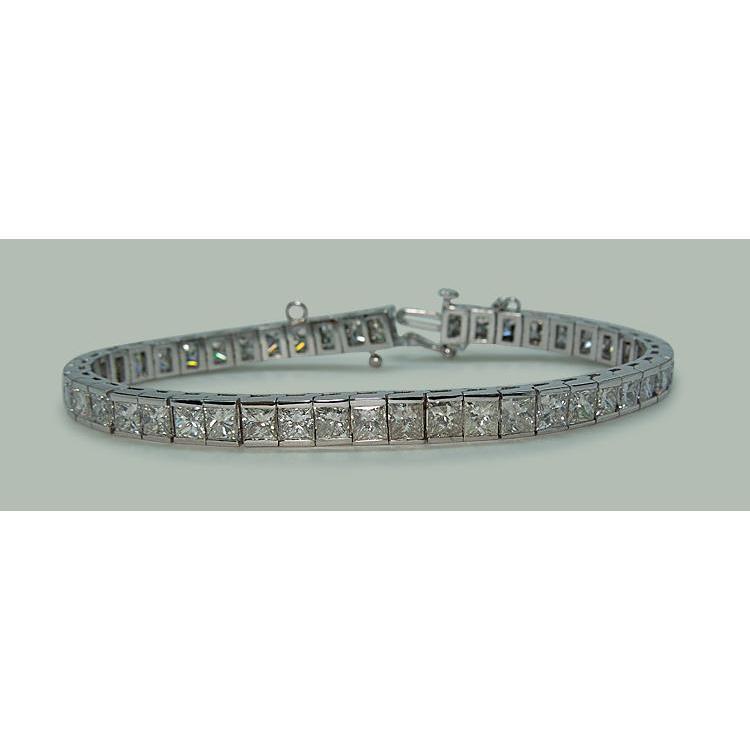 Bracelet Tennis En Or Blanc Solide à 11,50 Carats De Réel Diamants Princesses