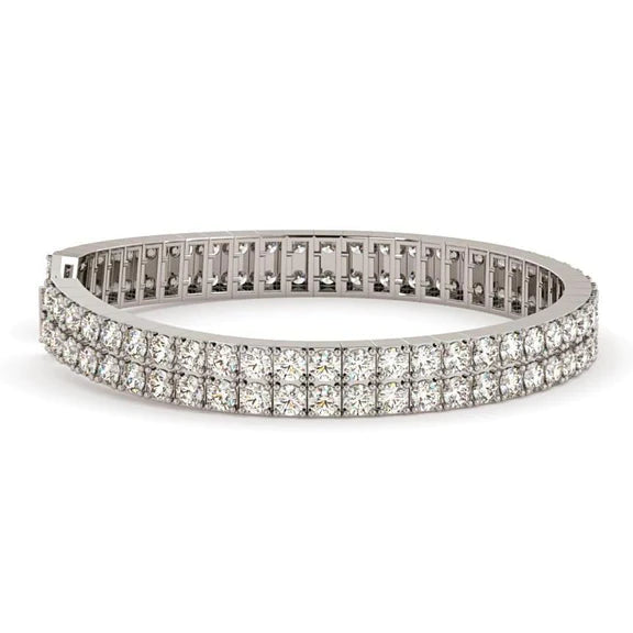 Bracelet Tennis En Or Blanc à 15 Carats De Réel Diamants Ronds En Double Rang