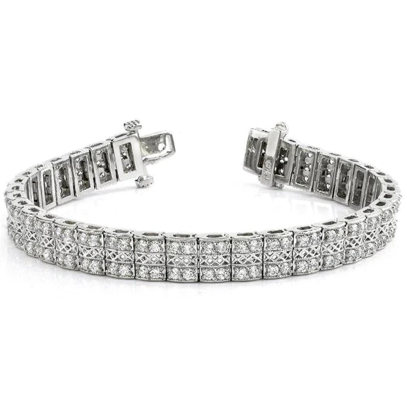 Bracelet Tennis En Or Blanc à 7,20 Carats De Réel Diamants Ronds Brillants