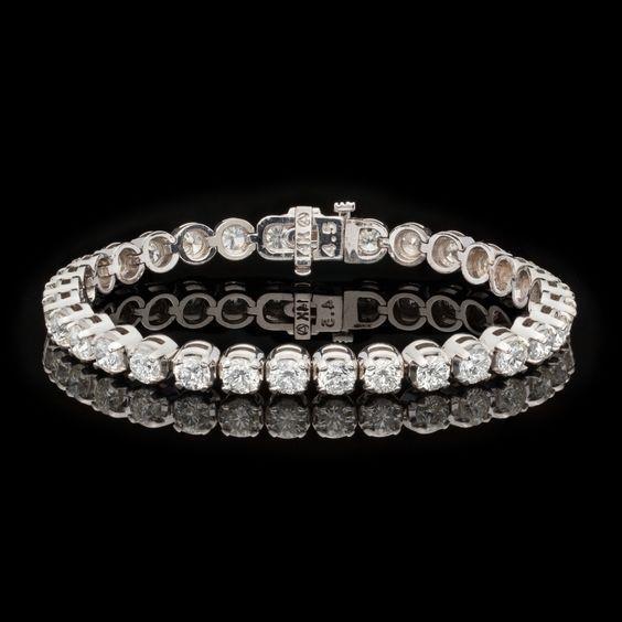 Bracelet Tennis En Or Blanc à 9,60 Carats De Réel Diamants Ronds