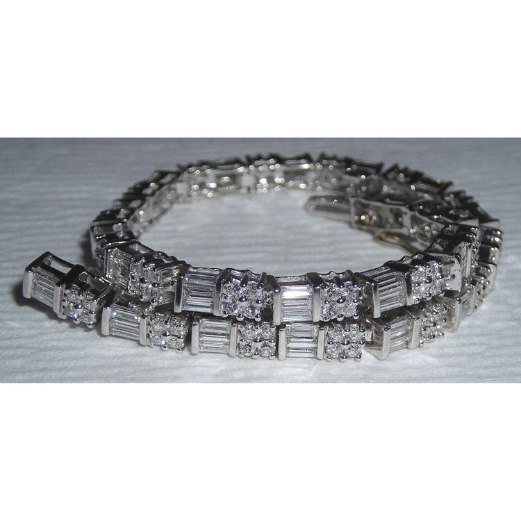 Bracelet Tennis En Or Blancs à 10 Carats De Véritable Diamants Baguettes