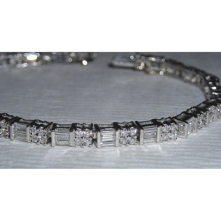Bracelet Tennis En Or Blancs à 10 Carats De Véritable Diamants Baguettes
