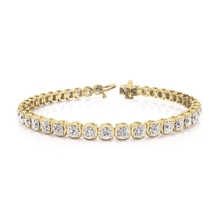 Bracelet Tennis En Or Jaune À 8,40 Carats De Véritable Diamants Ronds Étincelants