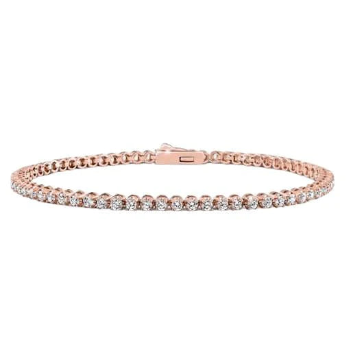 Bracelet Tennis En Or Rose à 4,55 Carats De Réel Diamants Ronds Étincelants