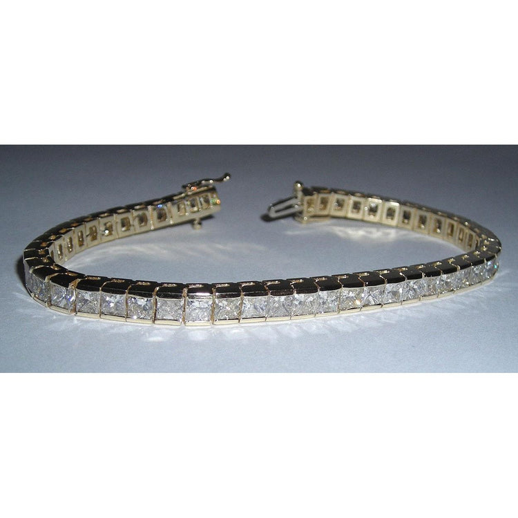 Bracelet Tennis En Or à 12,50 Carats De Véritable Diamants Princesses