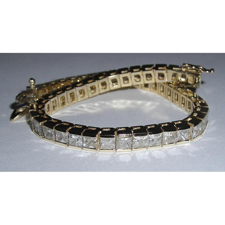 Bracelet Tennis En Or à 12,50 Carats De Véritable Diamants Princesses