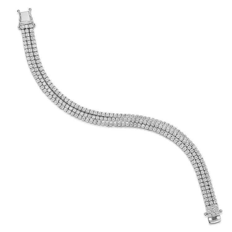 Bracelet Tennis En Triple Rang à 6,60 Carats De Petits Authentique Diamants Ronds 14K D'Or Blanc