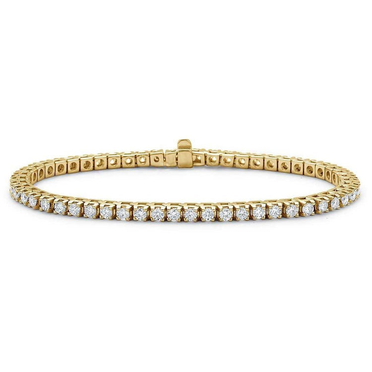 Bracelet Tennis Femme 6.48 Carats Véritable Diamants Ronds Or Jaune 14K