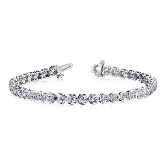 Bracelet Tennis Femme Réel Diamant Coupe Ronde 6 Carats Bijoux En Or Blanc