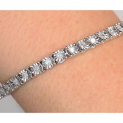 Bracelet Tennis Femme Réel Diamant Or Blanc 5 Carats 14K Montage