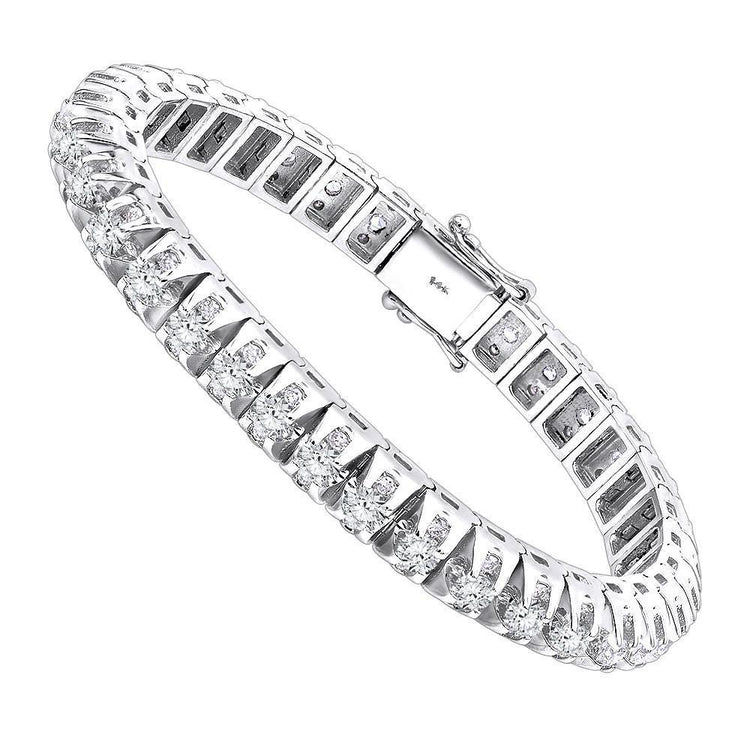 Bracelet Tennis Homme 12 Carats Naturel Diamants Coupe Ronde WG 14K