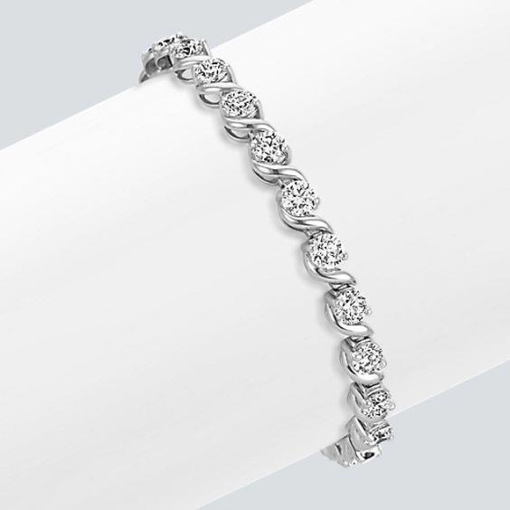 Bracelet Tennis Lien En Or Blanc Solide À 9 Carats De Véritable Diamants Ronds
