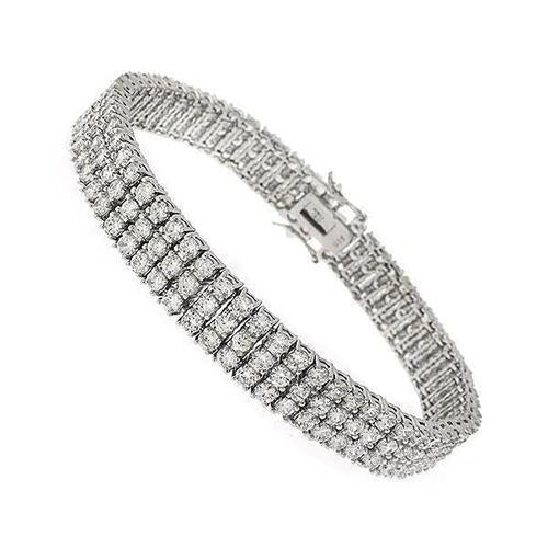 Bracelet Tennis Naturel Diamant Rond 4 Griffes Or Blanc 14K 14.85 Carats