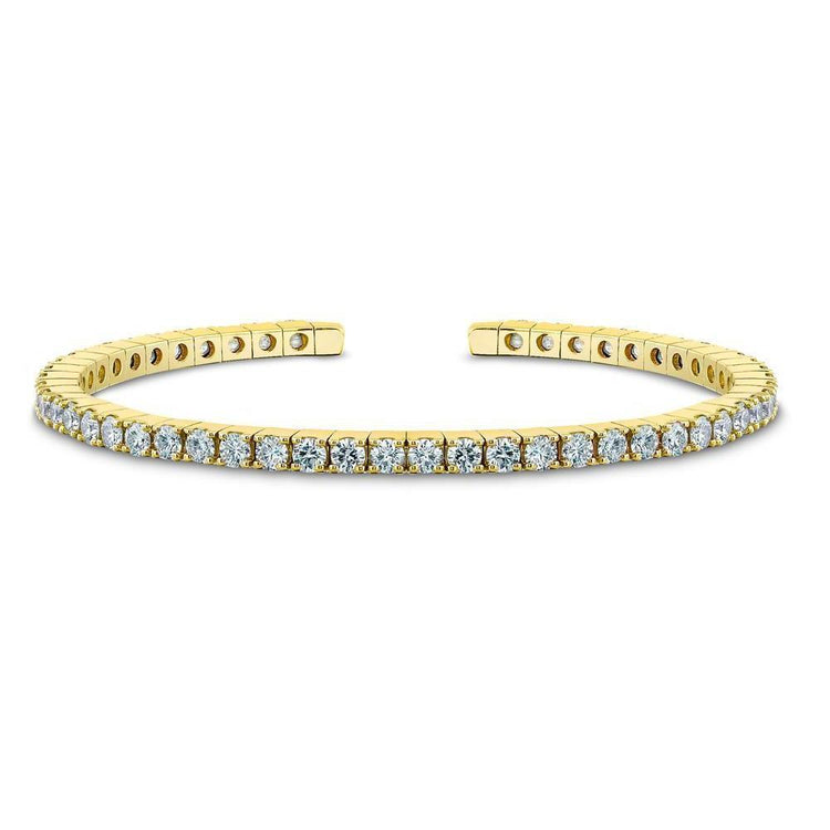Bracelet Tennis Naturel Diamant Rond Scintillant 6.48 Carats Or Jaune 14K