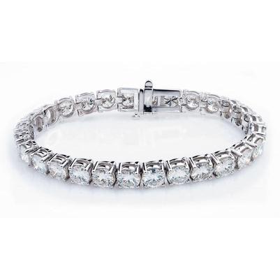 Bracelet Tennis Naturel Diamant Rond Taille Brillant 12 Carats Or Blanc 14K