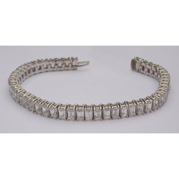 Bracelet Tennis Naturel Diamant Taille Émeraude 22.50 Carats Or Blanc 14K