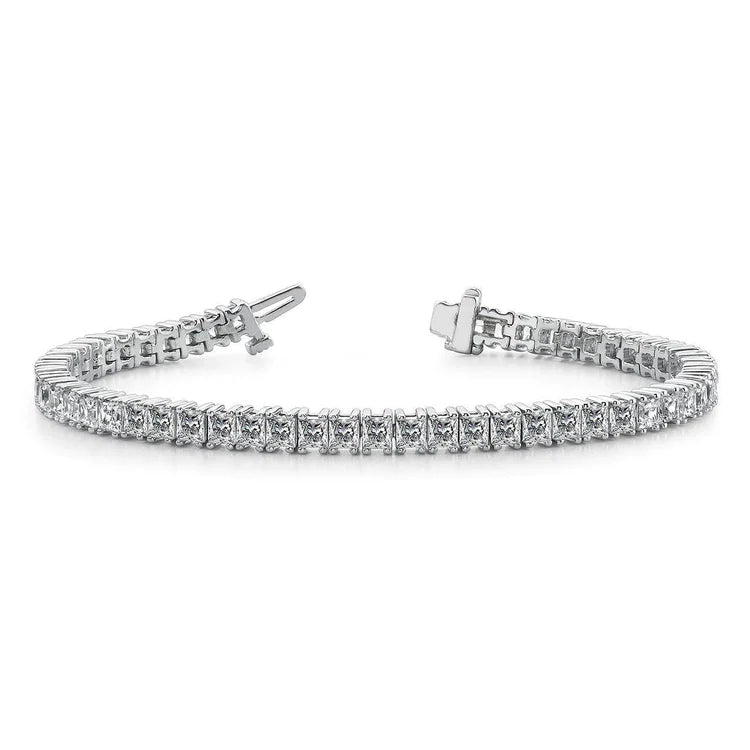 Bracelet Tennis Naturel Diamants Taille Princesse 11 Carats Or Blanc 14K Neuf