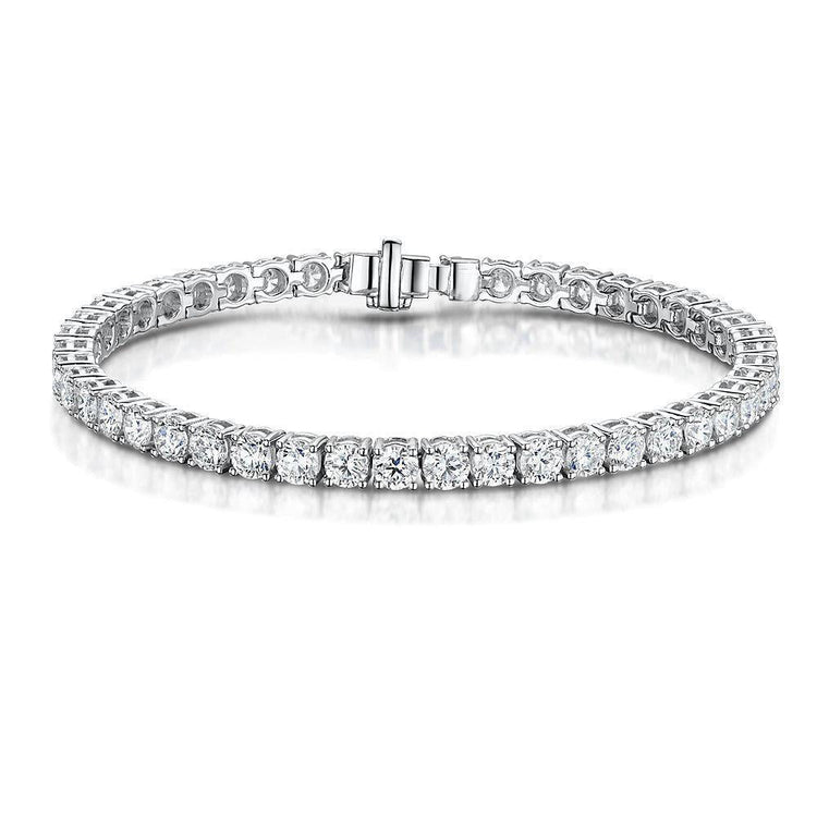 Bracelet Tennis Naturel Diamants Taille Ronde 8.40 Carats Or Blanc 14K