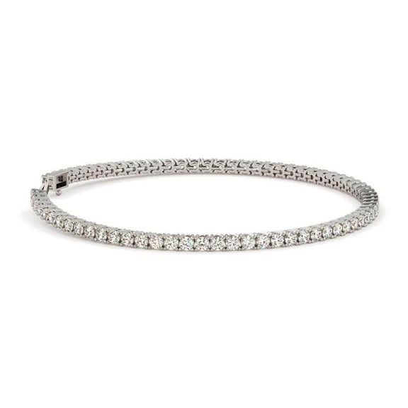 Bracelet Tennis Or Blanc Scintillant Taille Ronde 3.50 Carats Réel Diamants
