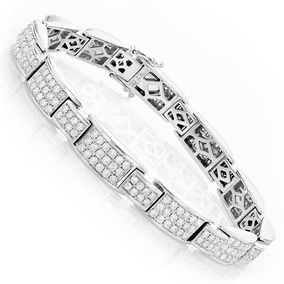 Bracelet Tennis Pour Femmes Et Hommes Brillant à 15 Carats De Véritable Diamants En Or Blanc Nouveau