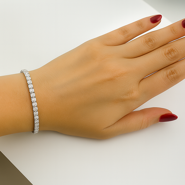 Bracelet Tennis Réel Diamant Etincelant Coupe Ronde 6 Carats Or Blanc 14K