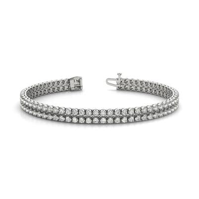 Bracelet Tennis Réel Diamant Rond Deux Rangs 18 Carats Or Blanc 14K