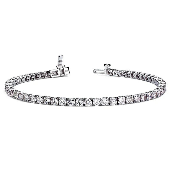 Bracelet Tennis Réel Diamant Rond Or Blanc Magnifique 5.05 Carats