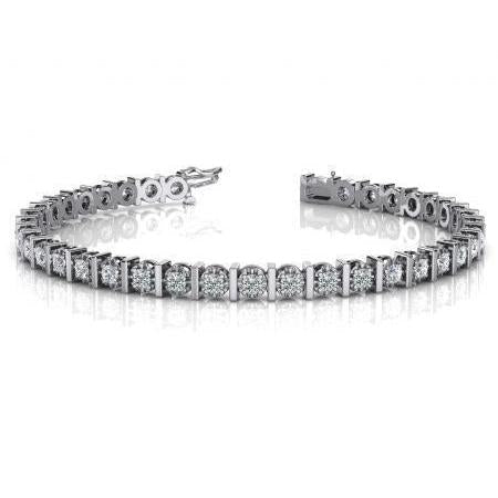 Bracelet Tennis Réel Diamant Rond Serti 4 Griffes Or Blanc 8 Carats